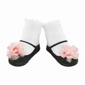 BLACK AND PINK PUFF SOCKS