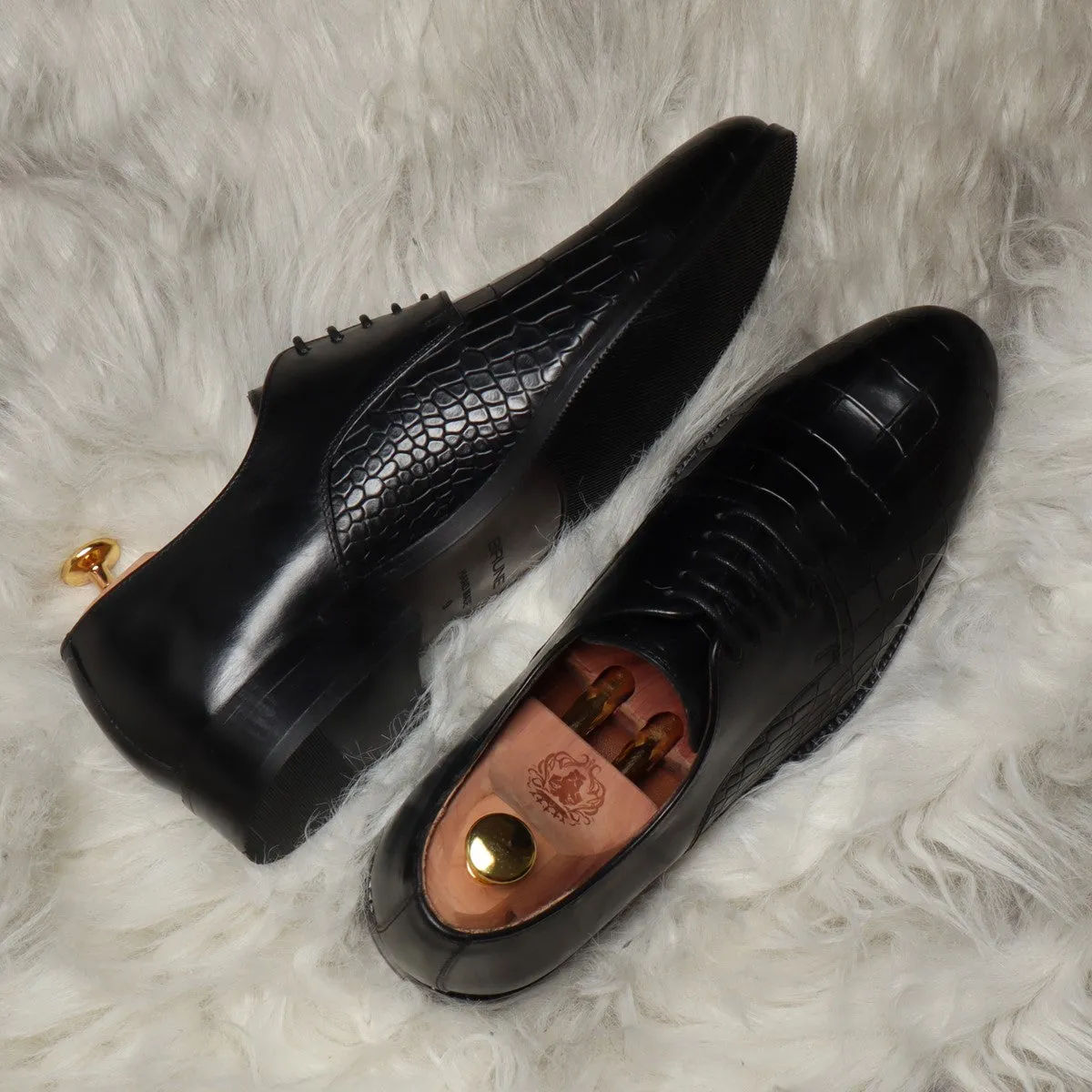 Black Deep Cut Leather Lace-Up Shoes by Brune & Bareskin