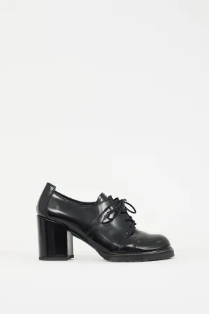 Black Leather Heeled Derby