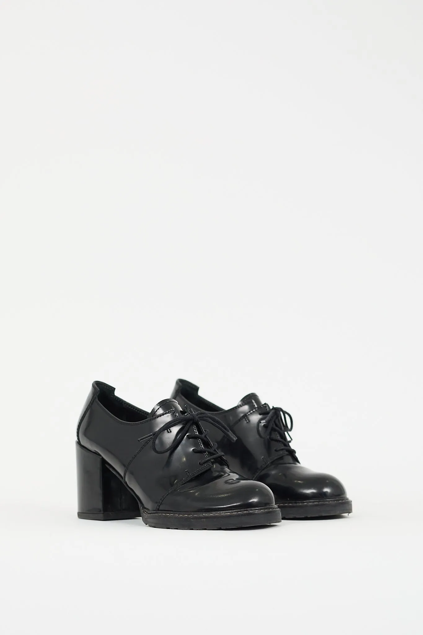 Black Leather Heeled Derby