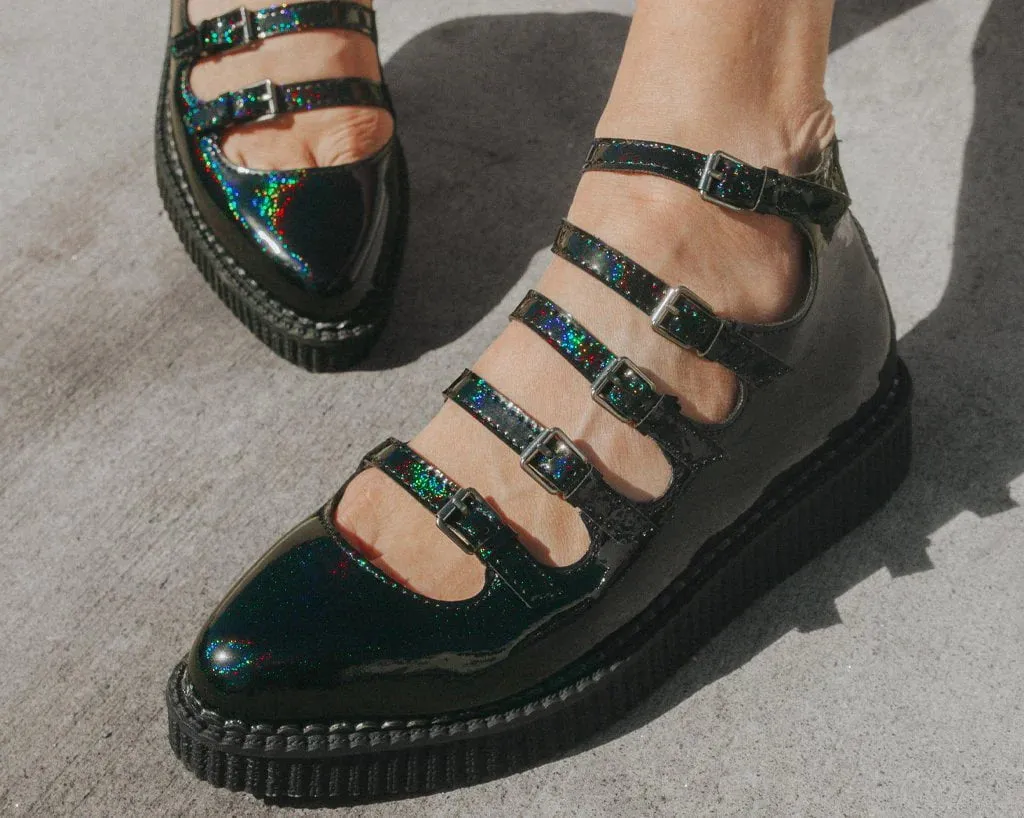 Black Metallic Sparkle Multi-Strap Mary Jane