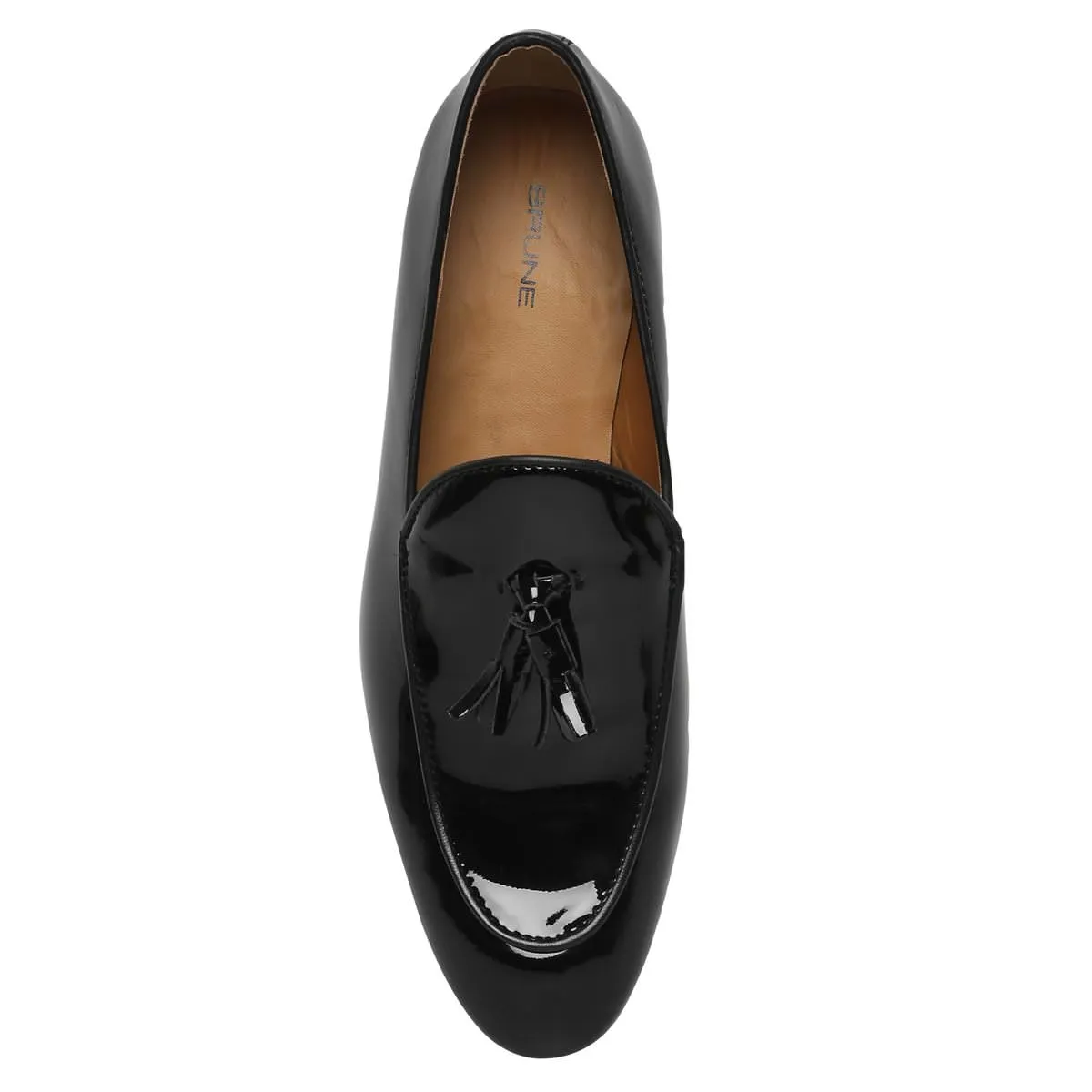 Black Patent Leather Apron Toe Tassel Slip-On Shoes By Brune & Bareskin