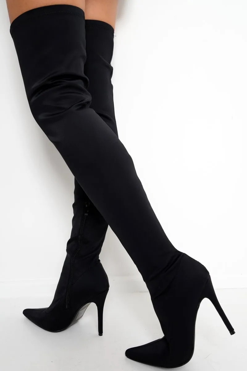 Black Stretch Thigh High Boots - Mialynn