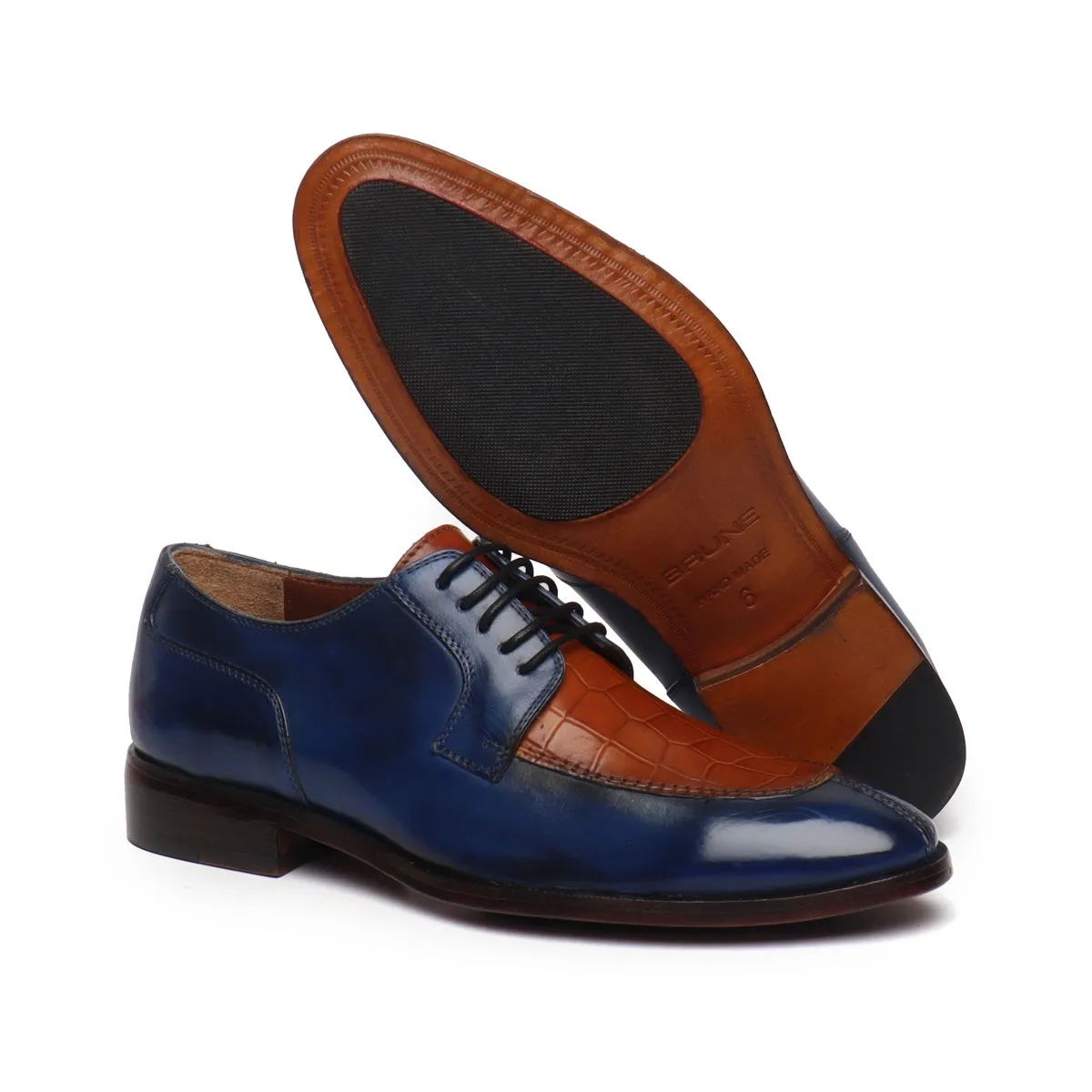 Blue & Deep Cut Tan Leather Lace-Up Derby Shoe by Brune & Bareskin