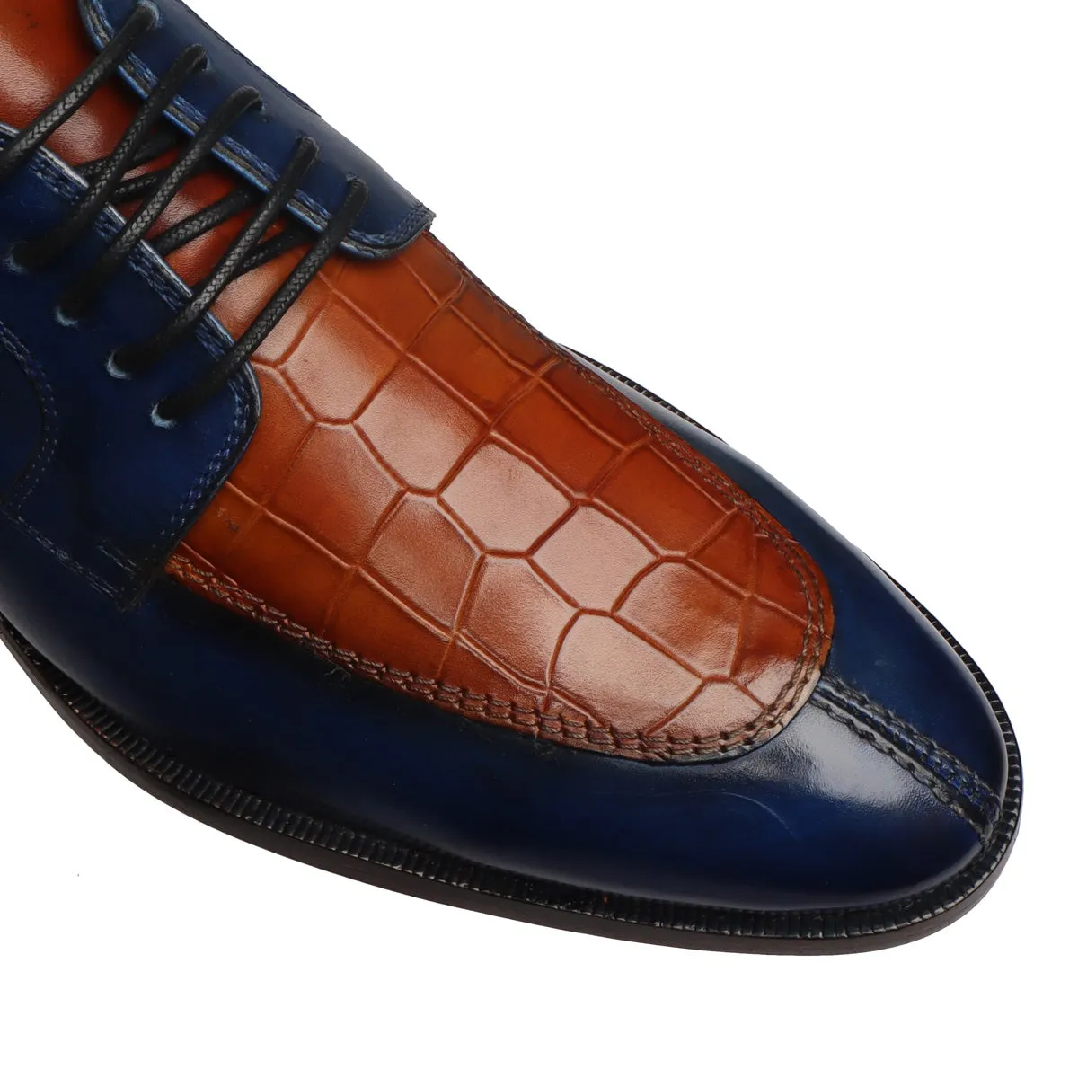 Blue & Deep Cut Tan Leather Lace-Up Derby Shoe by Brune & Bareskin