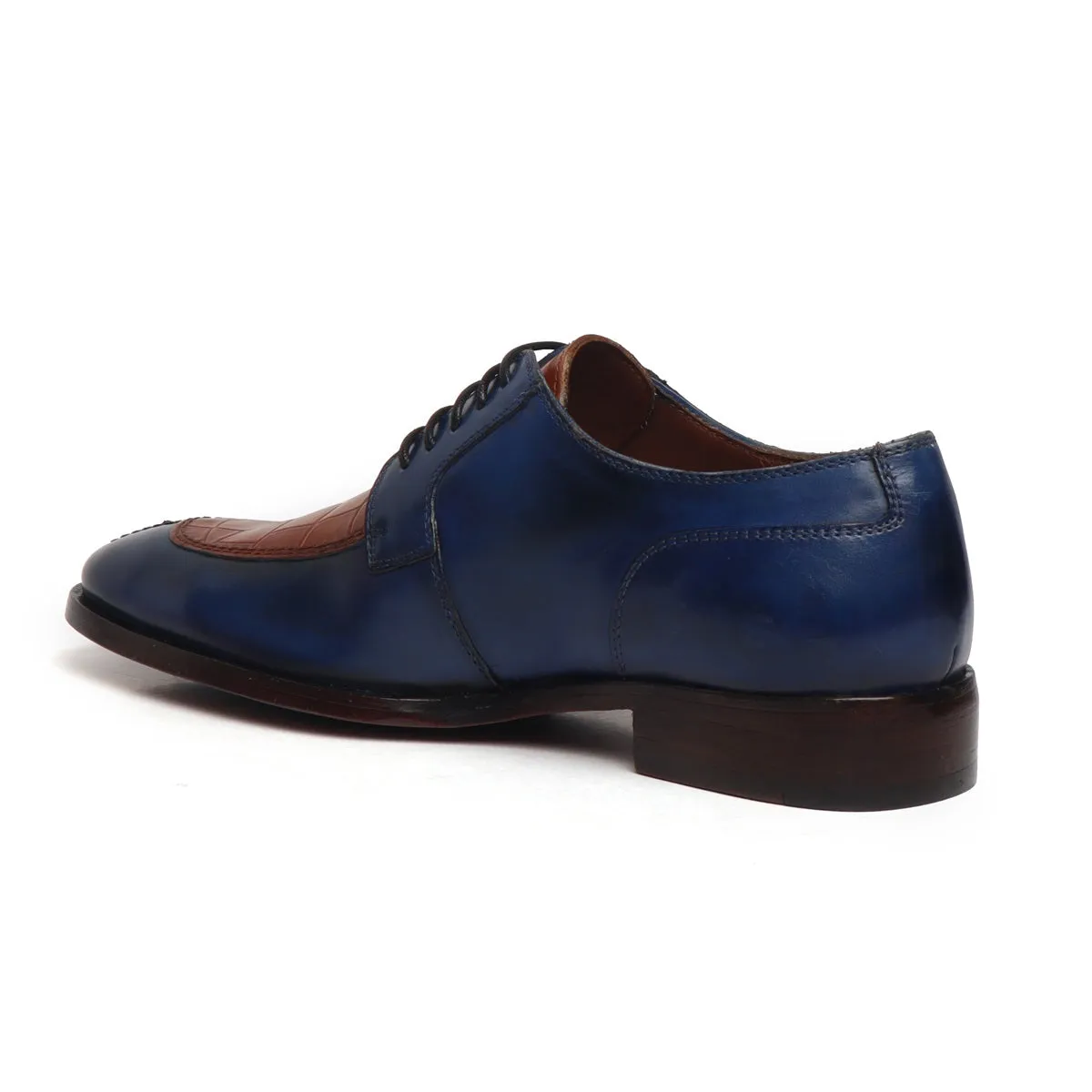 Blue & Deep Cut Tan Leather Lace-Up Derby Shoe by Brune & Bareskin