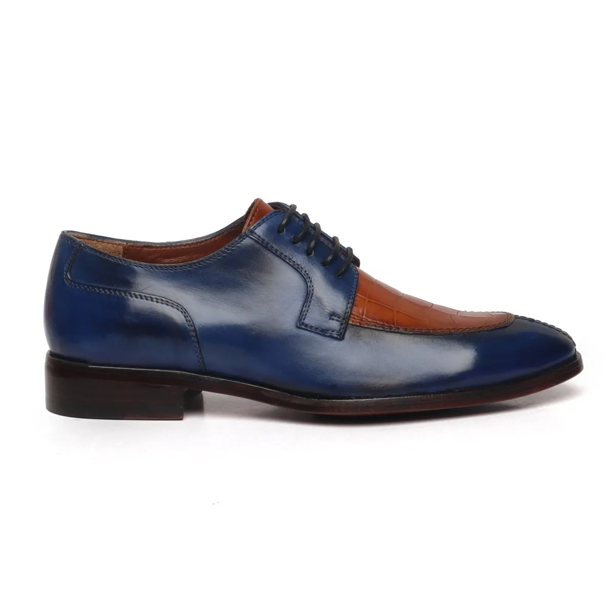 Blue & Deep Cut Tan Leather Lace-Up Derby Shoe by Brune & Bareskin