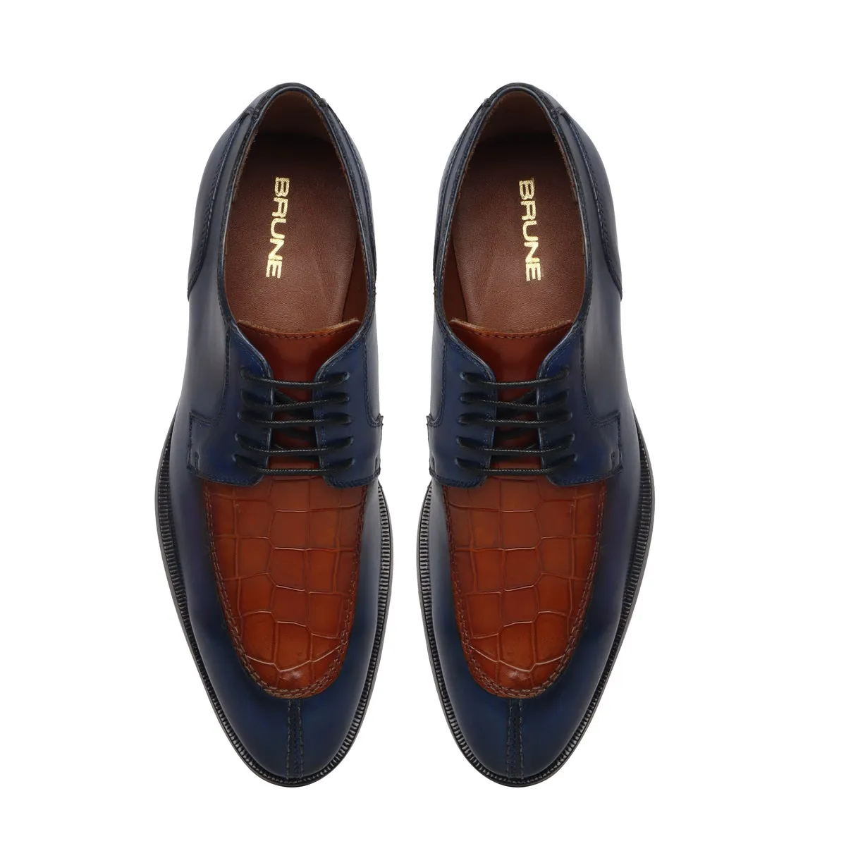 Blue & Deep Cut Tan Leather Lace-Up Derby Shoe by Brune & Bareskin