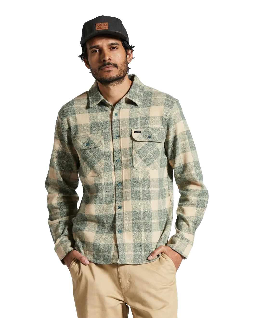 Bowery Stretch Flannel Shirt in Trekking Green & Oatmilk