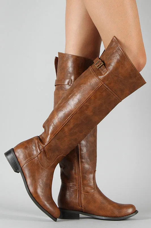 Breckelle Buckle Round Toe Riding Thigh High Boot