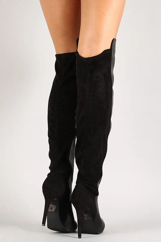 Breckelle Solid Round Toe Stiletto Thigh High Boot