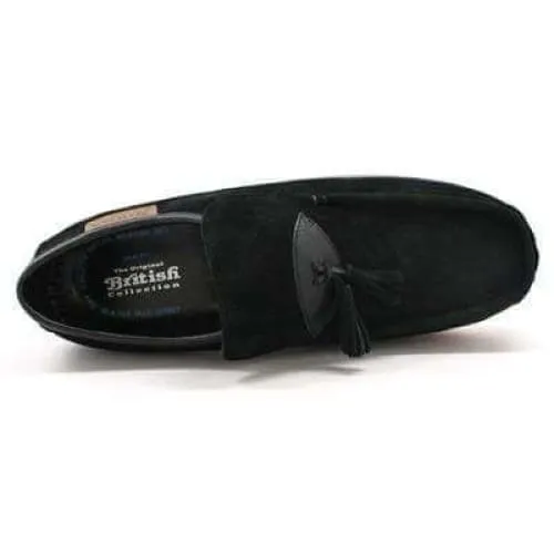 British Walkers King Men's Old School Black Suede Slip On Shoes