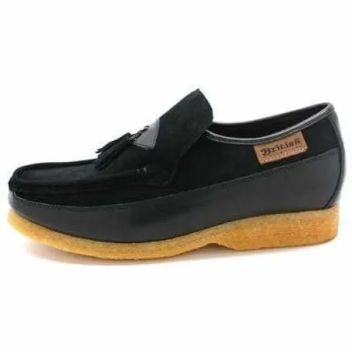 British Walkers King Men's Old School Black Suede Slip On Shoes