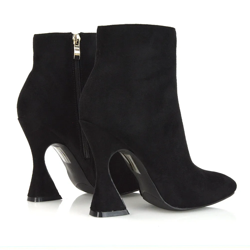 BROOKE SQUARE TOE INSIDE ZIP-UP SCULPTURED HIGH HEEL ANKLE BOOTS IN WHITE SYNTHETIC LEATHER