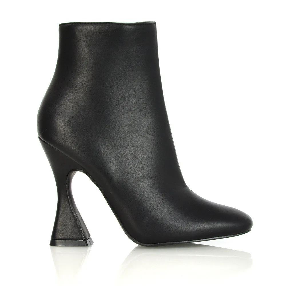 BROOKE SQUARE TOE INSIDE ZIP-UP SCULPTURED HIGH HEEL ANKLE BOOTS IN WHITE SYNTHETIC LEATHER