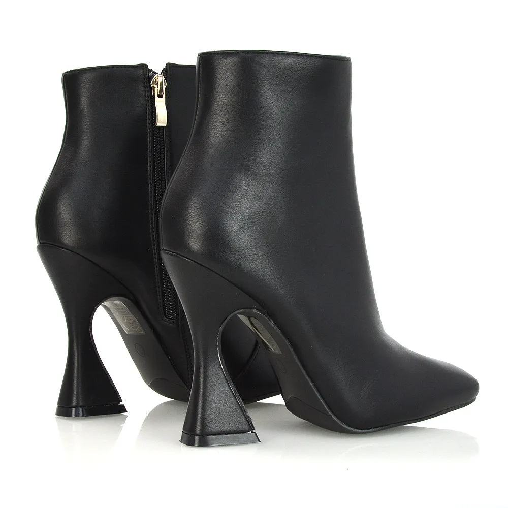 BROOKE SQUARE TOE INSIDE ZIP-UP SCULPTURED HIGH HEEL ANKLE BOOTS IN WHITE SYNTHETIC LEATHER