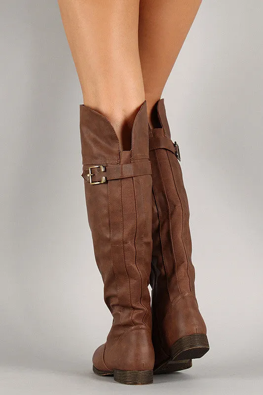 Buckle Round Toe Riding Knee High Boots