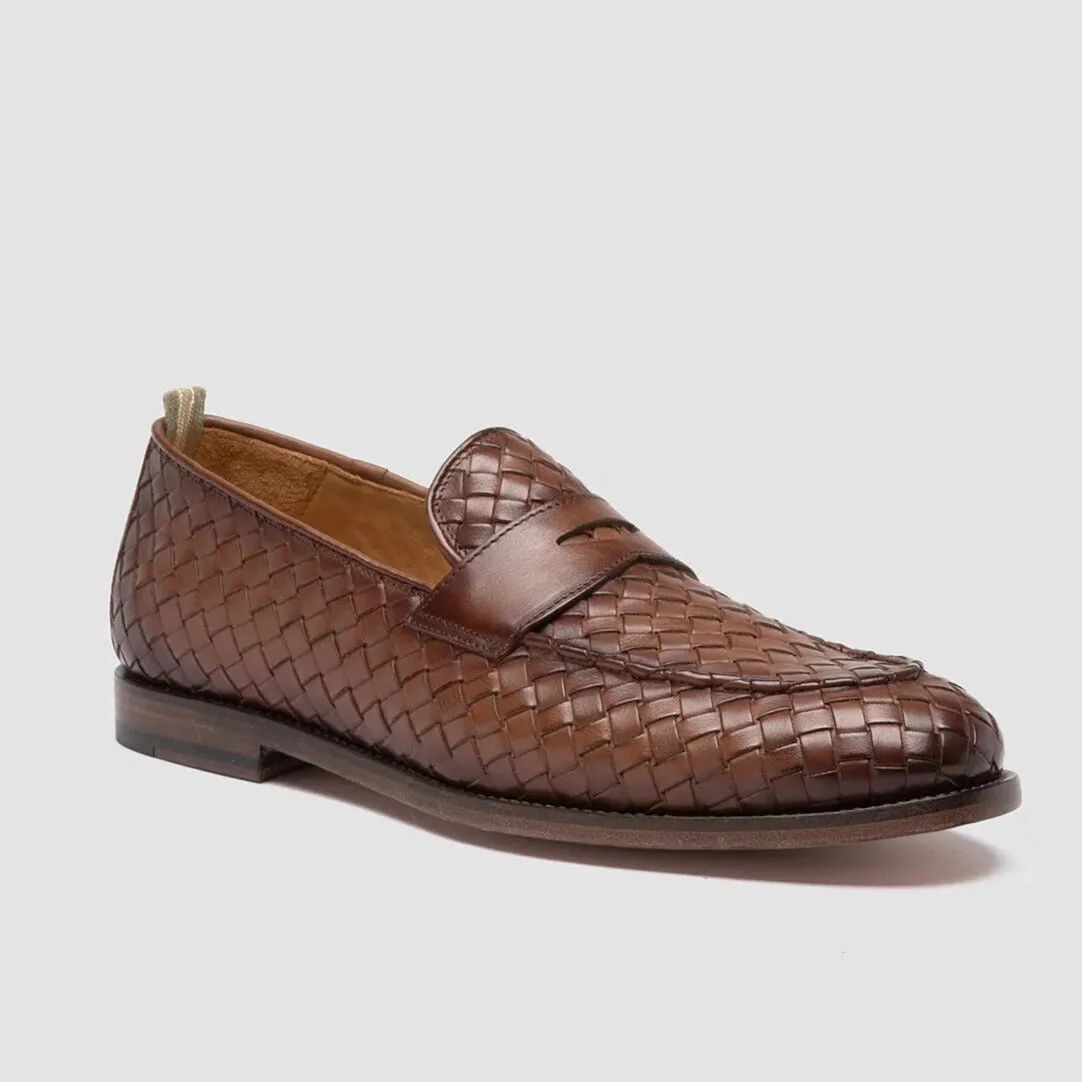 Burnished Brown Opera Intreccio Woven Penny Loafers