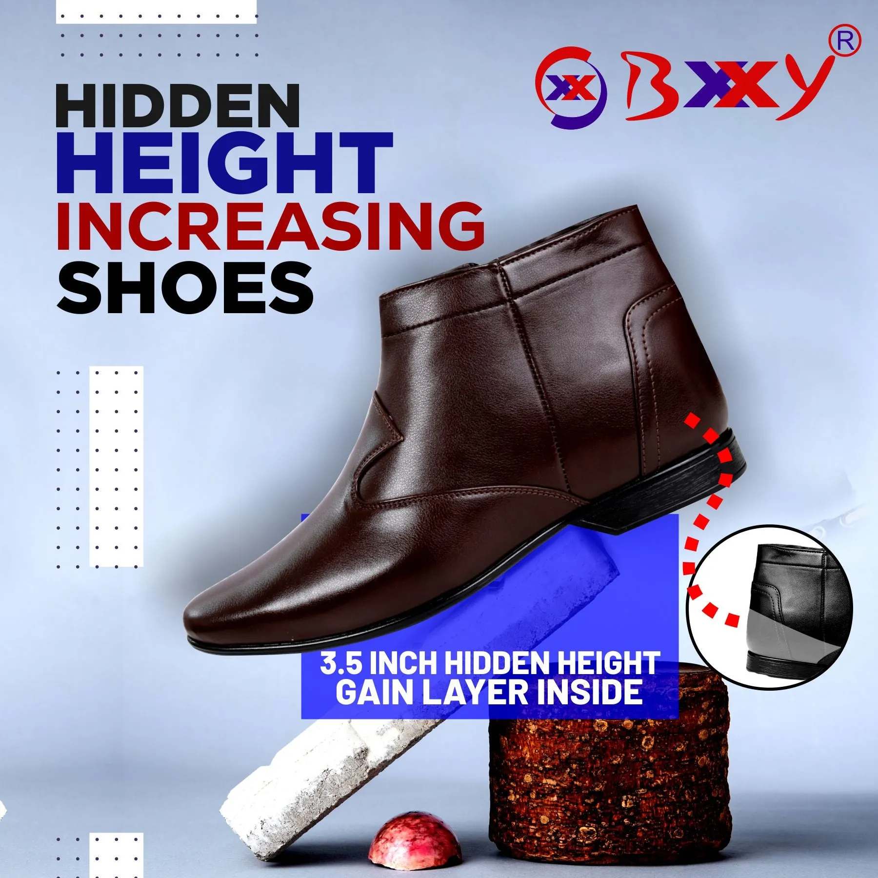 Bxxy Men's 3.5 Inch Hidden Height Increasing Zipper Boots