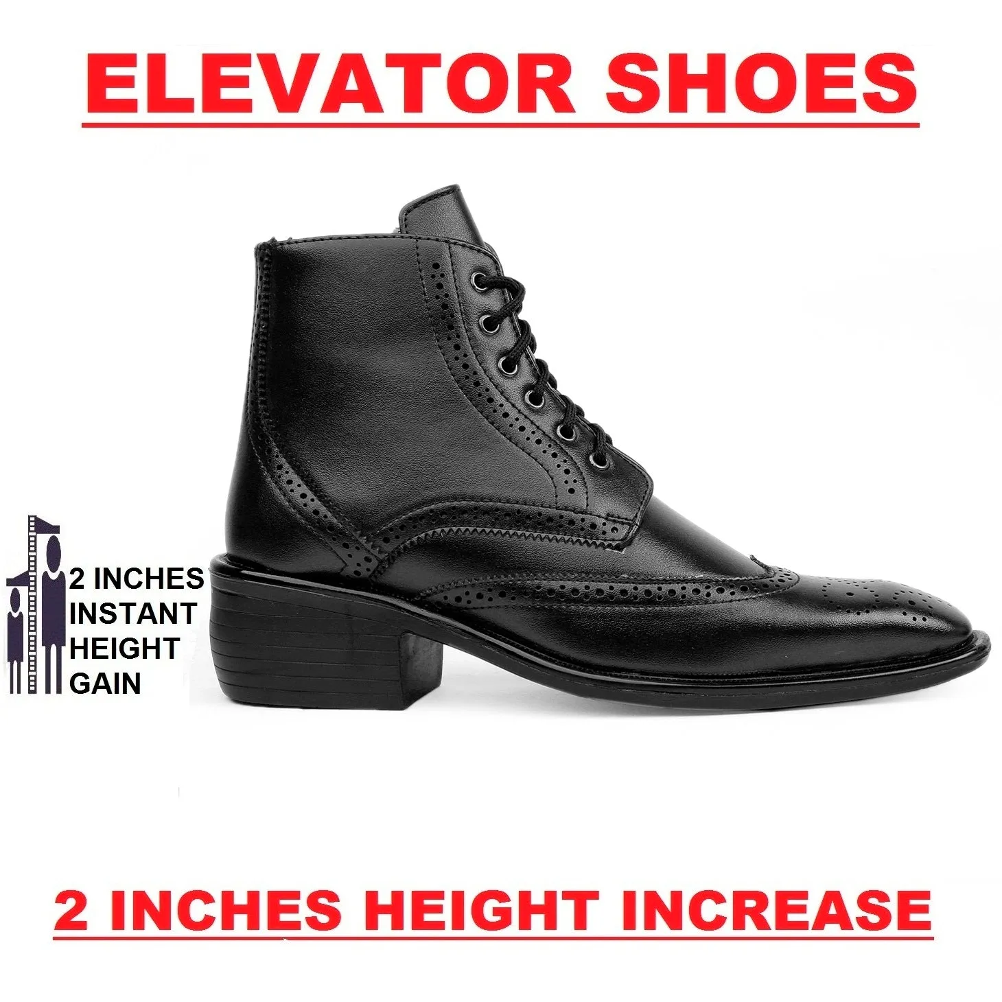 Bxxy's Height Increasing Men's Semi-Formal Cow Boy Ankle Zipper Lace-Up Brogue Boots