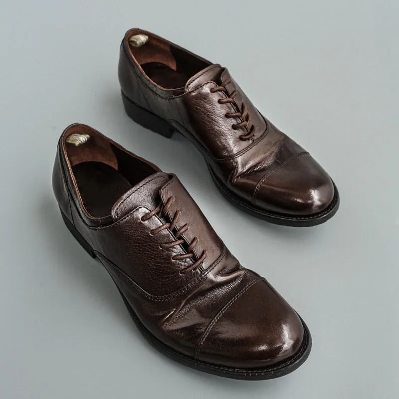 Calfskin Classic Oxfords For Women Rubber Sole in Brown/Coffee