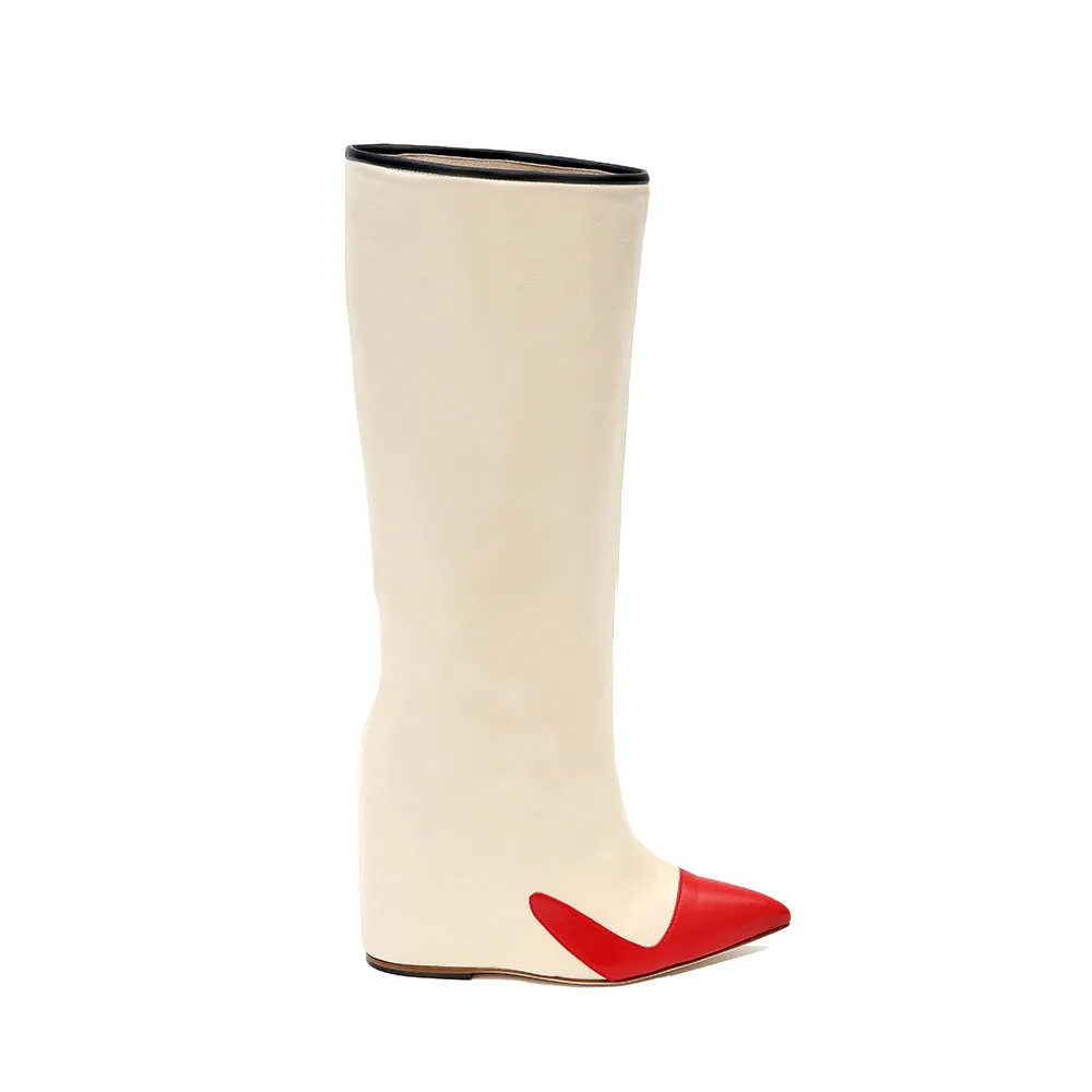 Candy Buttercup Cream and Ruby Red Calfskin Pull-on Boots