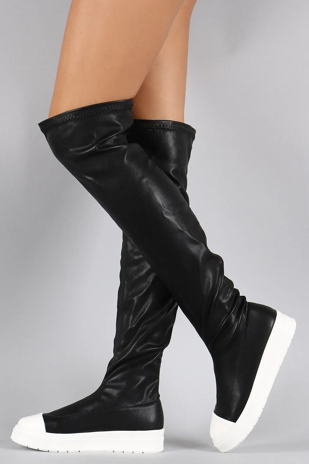 Cap Toe Flat Thigh High Boot