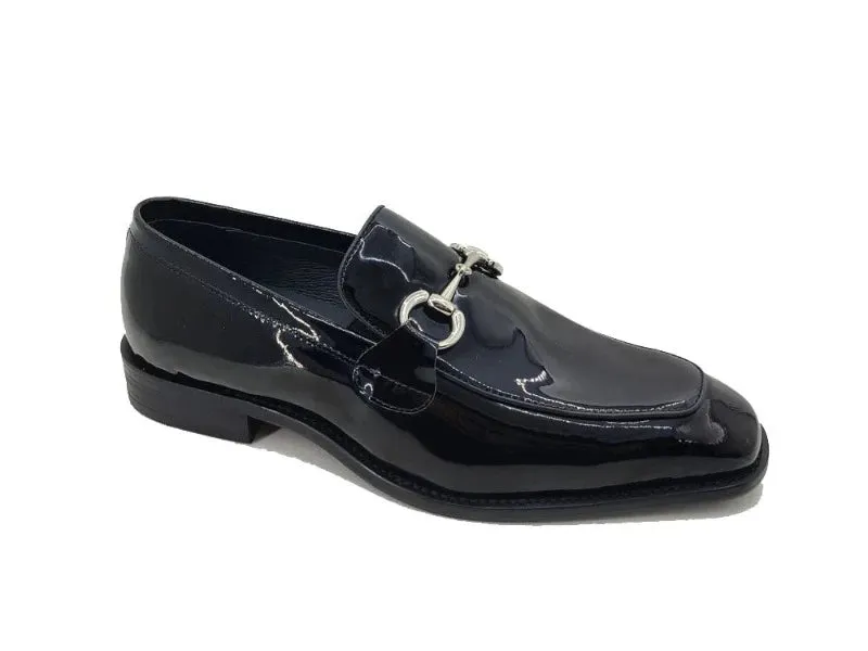 Carrucci Black Patent Leather Men's Slip-On Dress Shoe Sliver Buckle