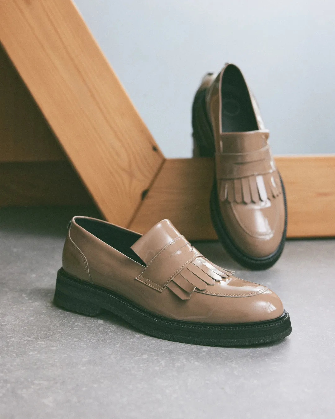 Casbetty Taupe Patent Leather Loafers