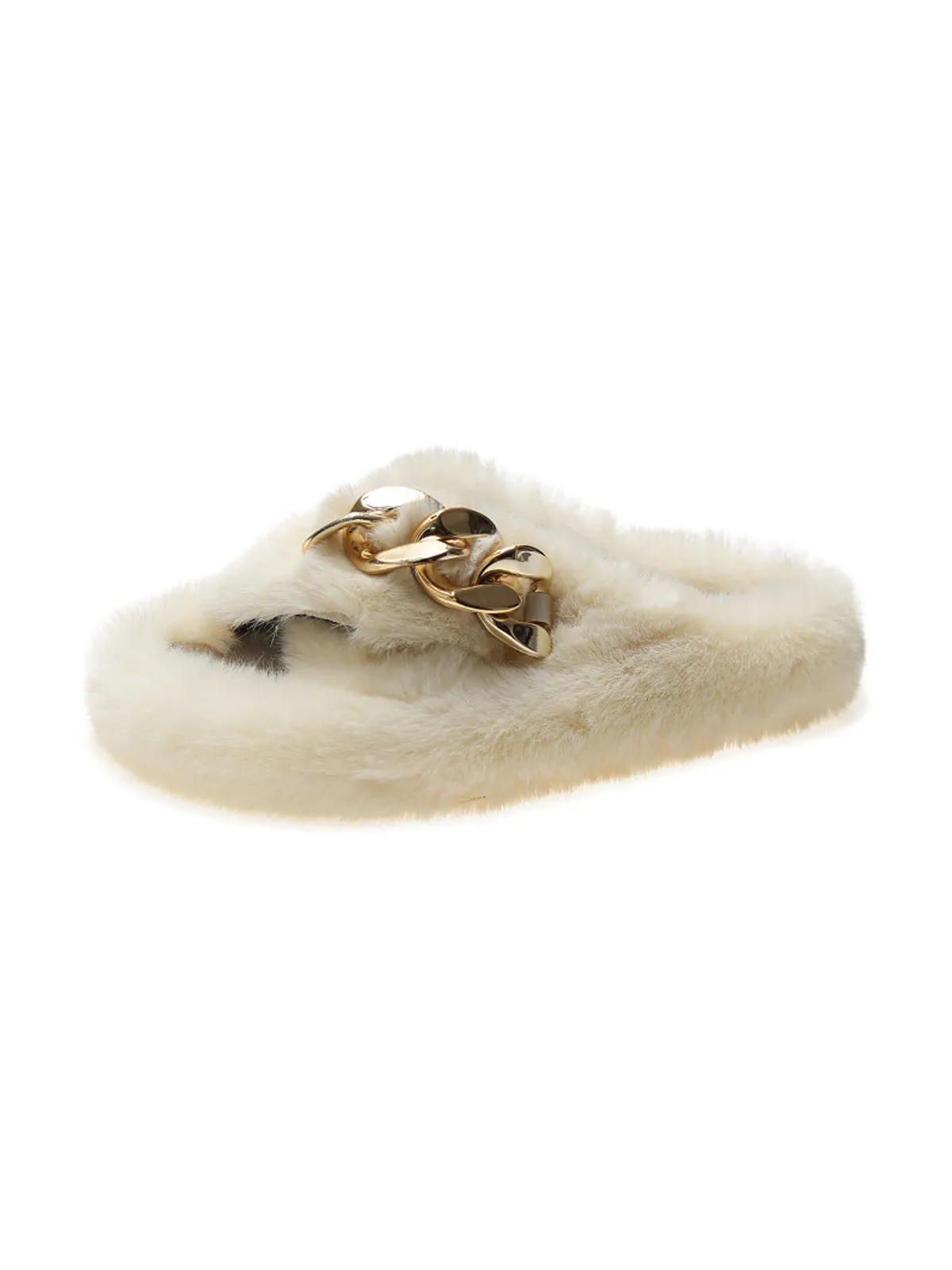 Chain Link Fuzzy Slippers - Beige