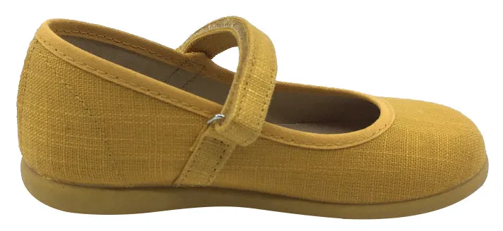 ChildrenChic Girl's Hook and Loop Mary Jane, Mustard Canvas