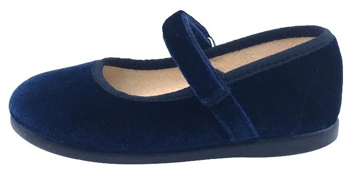 ChildrenChic Girl's Hook and Loop Mary Jane, Navy Blue Velvet