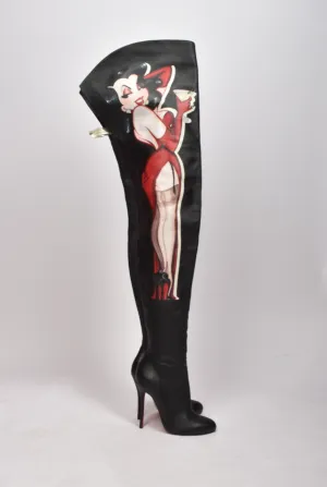 CHRISTIAN LOUBOUTIN LIMITED EDITION S/S 2022 THIGH HIGH BOOTS WITH PIN UP ILLUSTRATIONS