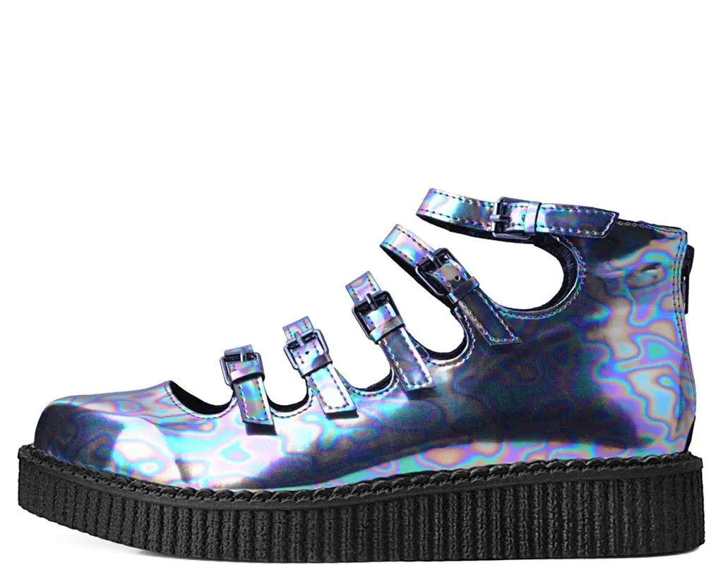 Chrome Oil Slick 5-Strap Pointed Mary Jane Creeper