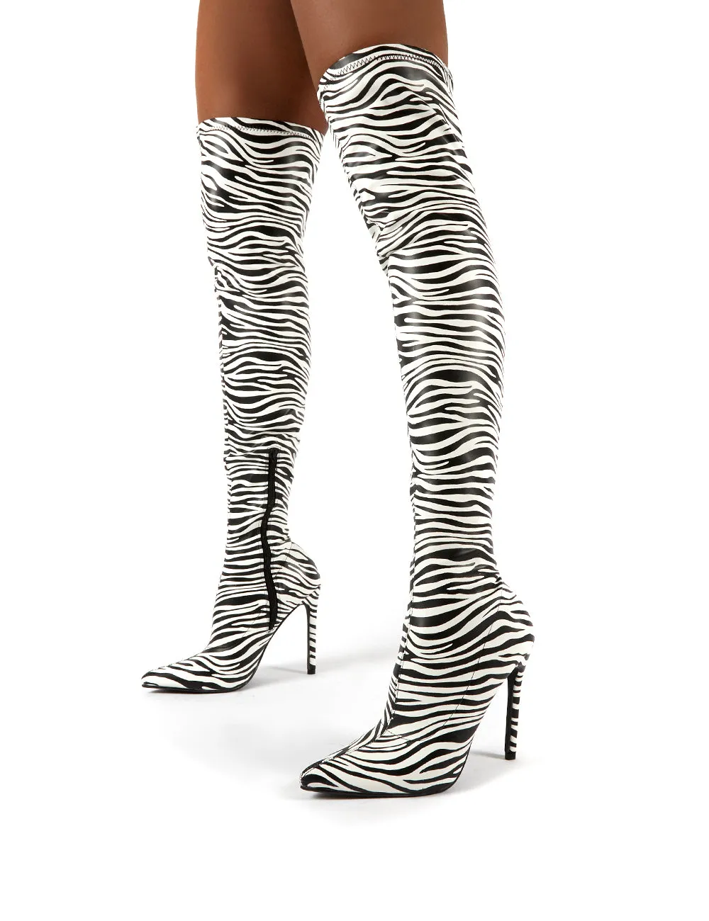 Confidence Zebra Stiletto Heeled Over the Knee Boots