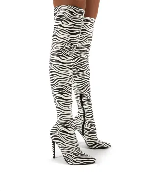 Confidence Zebra Stiletto Heeled Over the Knee Boots