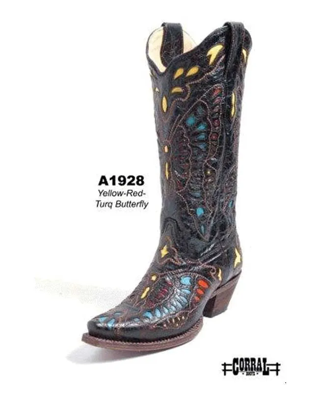 Corral Yellow-Red Turquoise Butterfly Boot