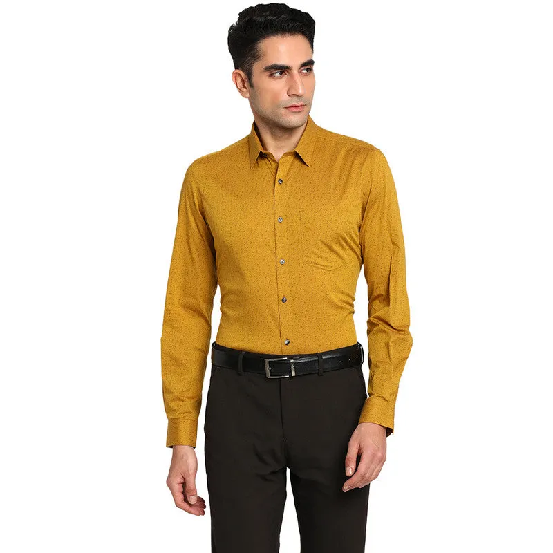 Cotton Mustard Yellow Slim Fit Printed Formal Shirts