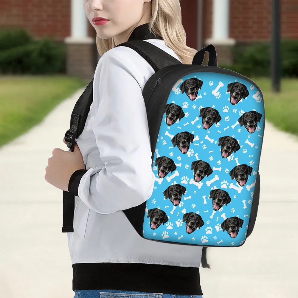 Custom Face Backpack Personalised Pet Paw Prints School Bag