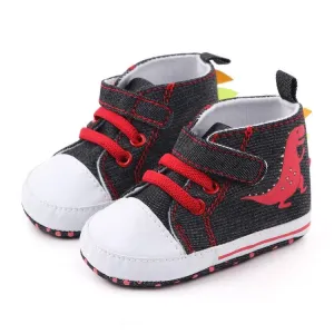 D2399 High-Top Cartoon Dinosaur Canvas Shoes for Kids with Cloth Soles