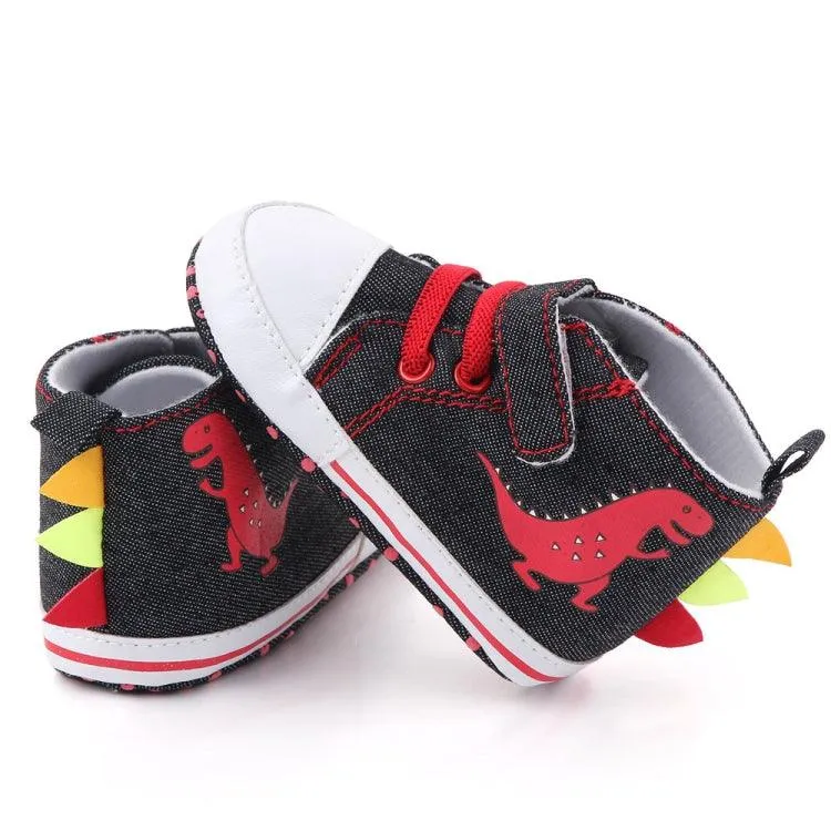 D2399 High-Top Cartoon Dinosaur Canvas Shoes for Kids with Cloth Soles