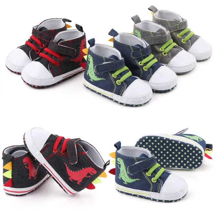 D2399 High-Top Cartoon Dinosaur Canvas Shoes for Kids with Cloth Soles