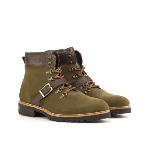 DapperFam Everest in Khaki / Dark Brown Men's Lux Suede & Italian Pebble Grain Leather Hiking Boot