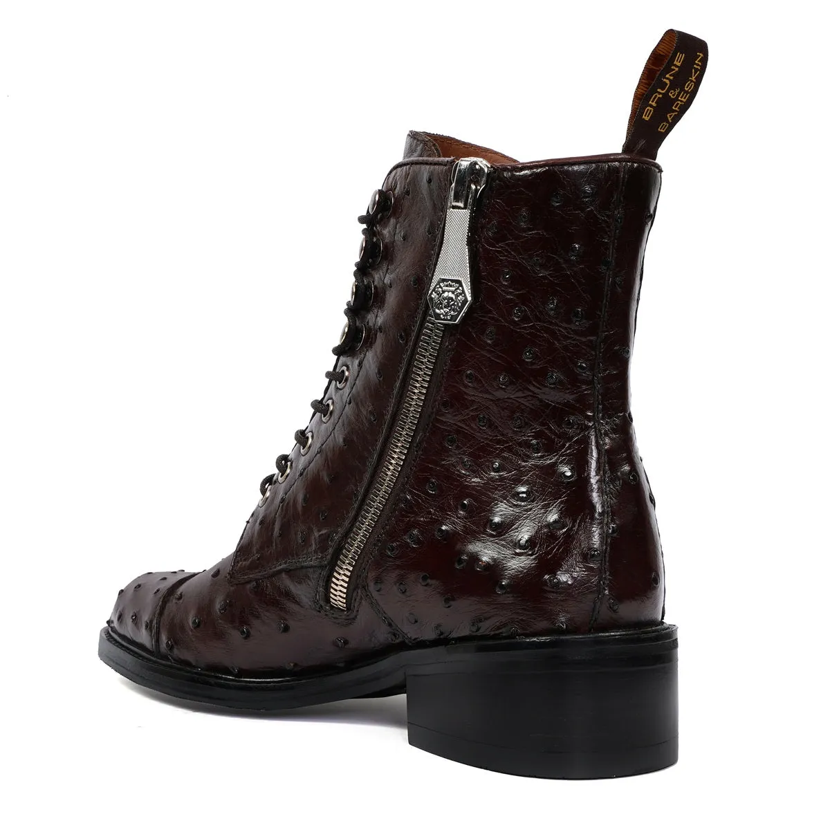 Dark Brown High Ankle Boot in Exotic Real Ostrich Leather