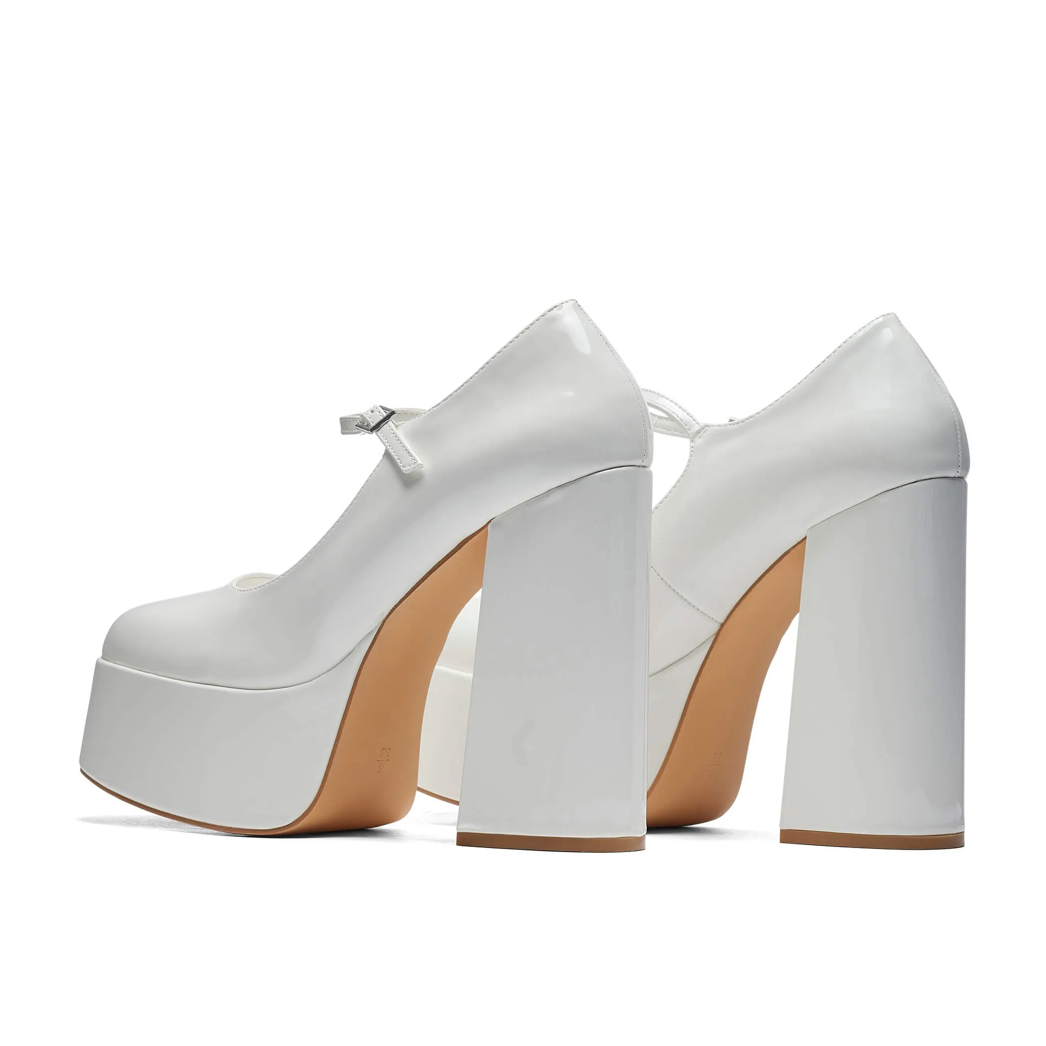 Darkbloom White Patent Platform Heels