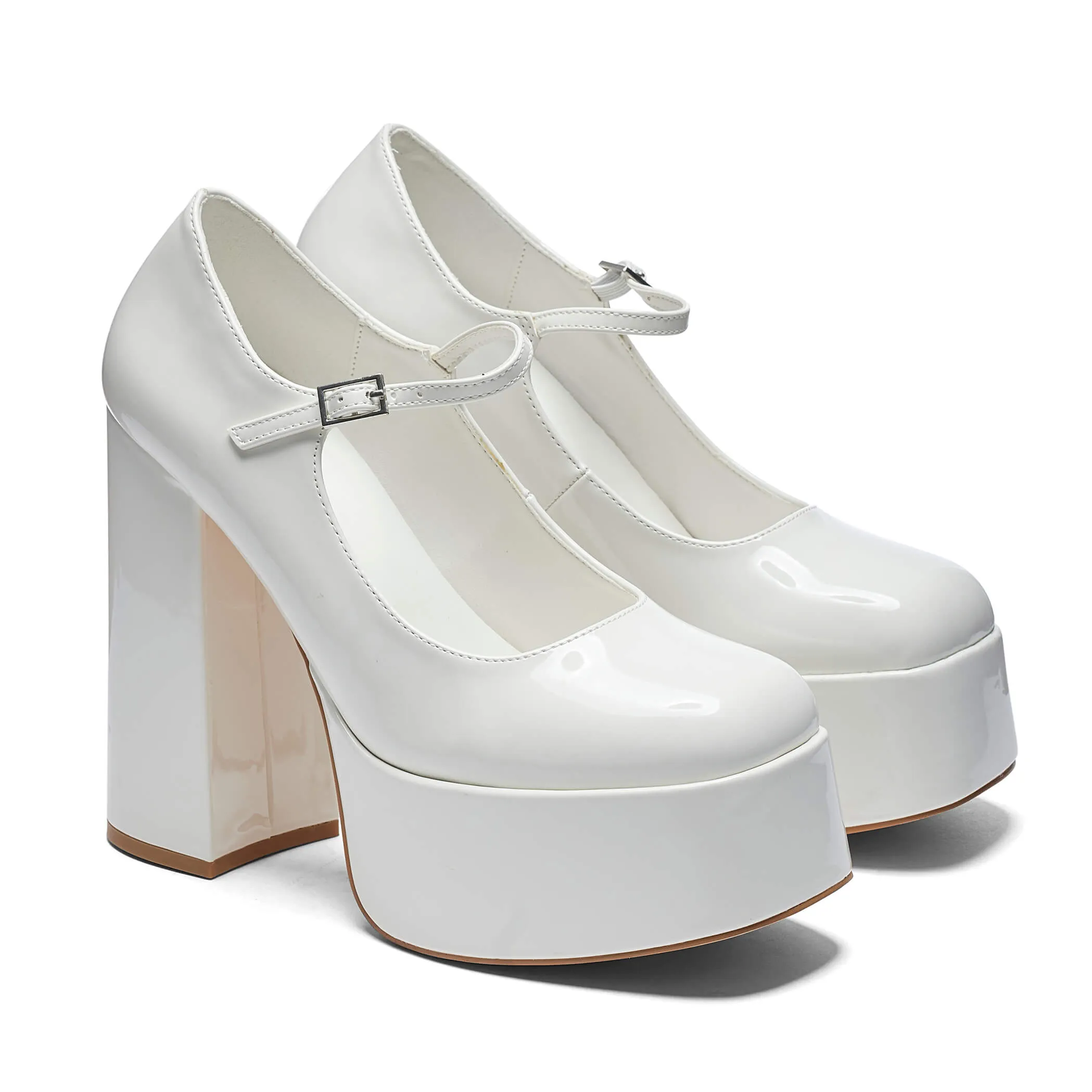 Darkbloom White Patent Platform Heels