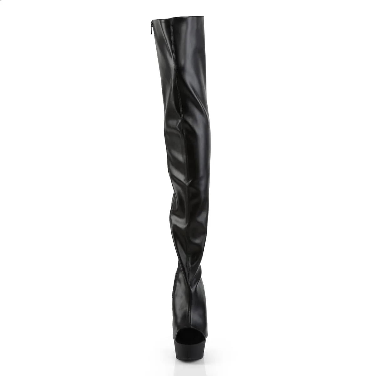 DELIGHT-3017 Black Stretch Faux Leather/Black