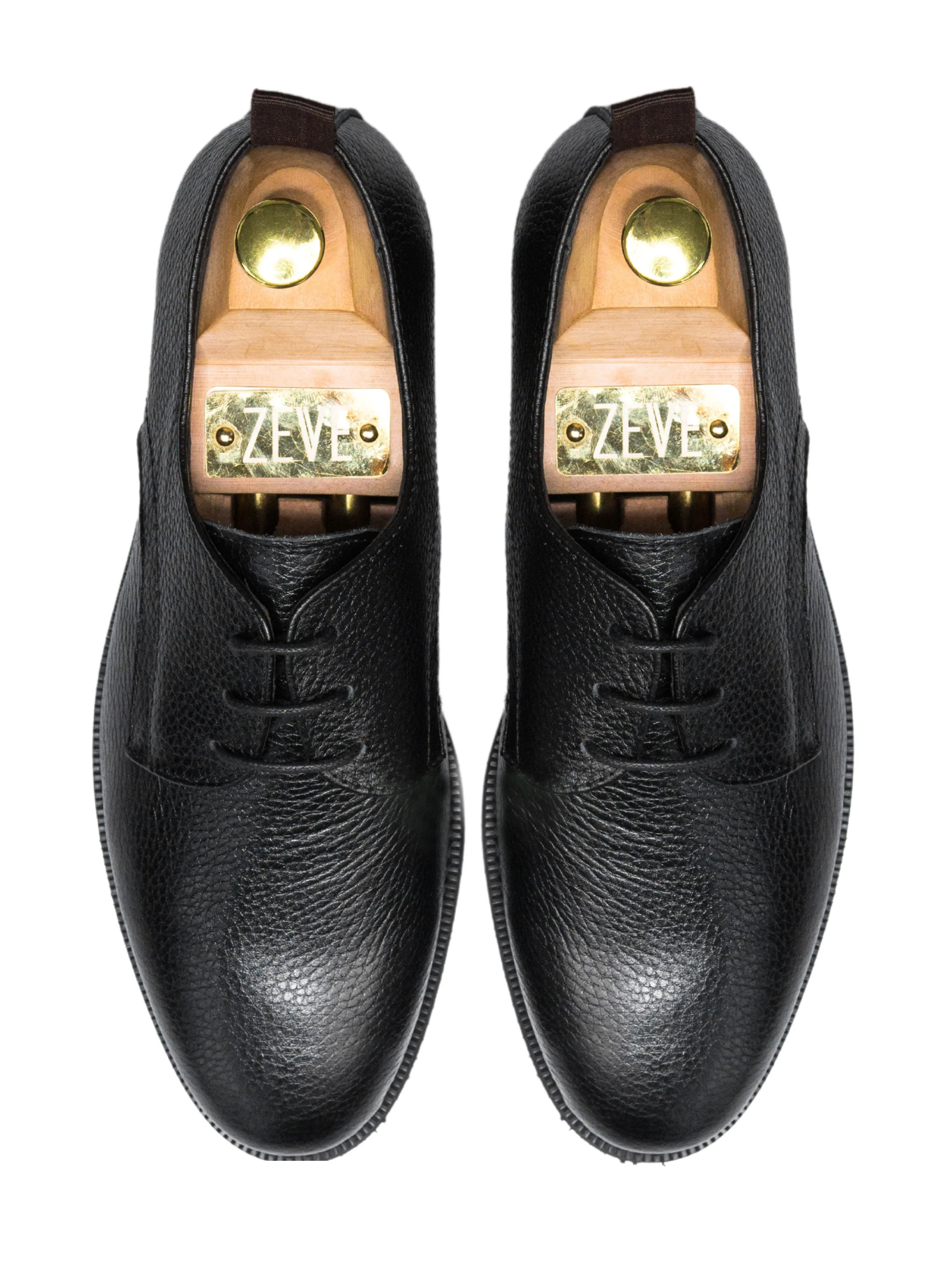 Derby Lace Up - Black Pebble Grain Leather (Crepe Sole)