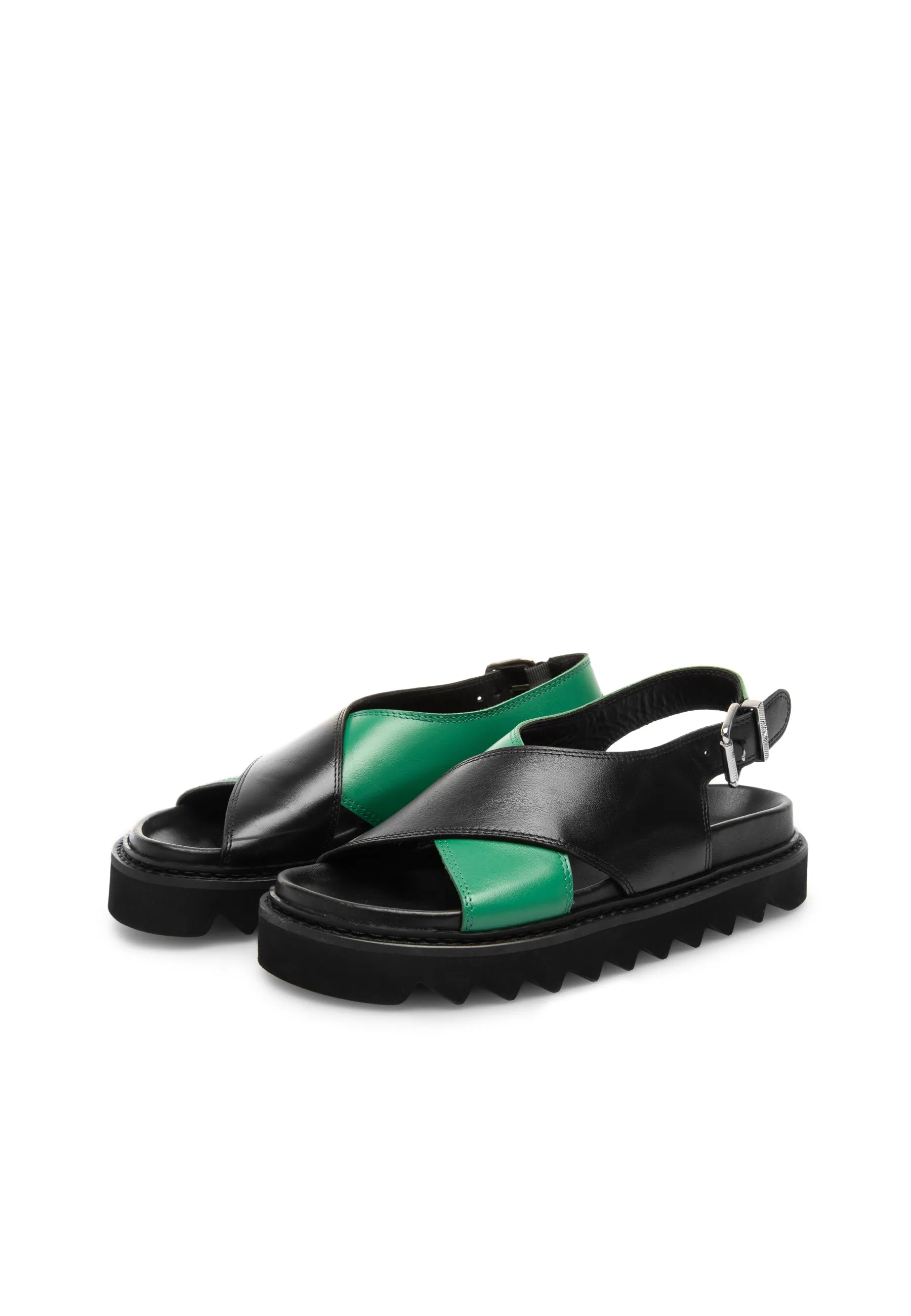 Diana Black Green Leather Chunky Sandals