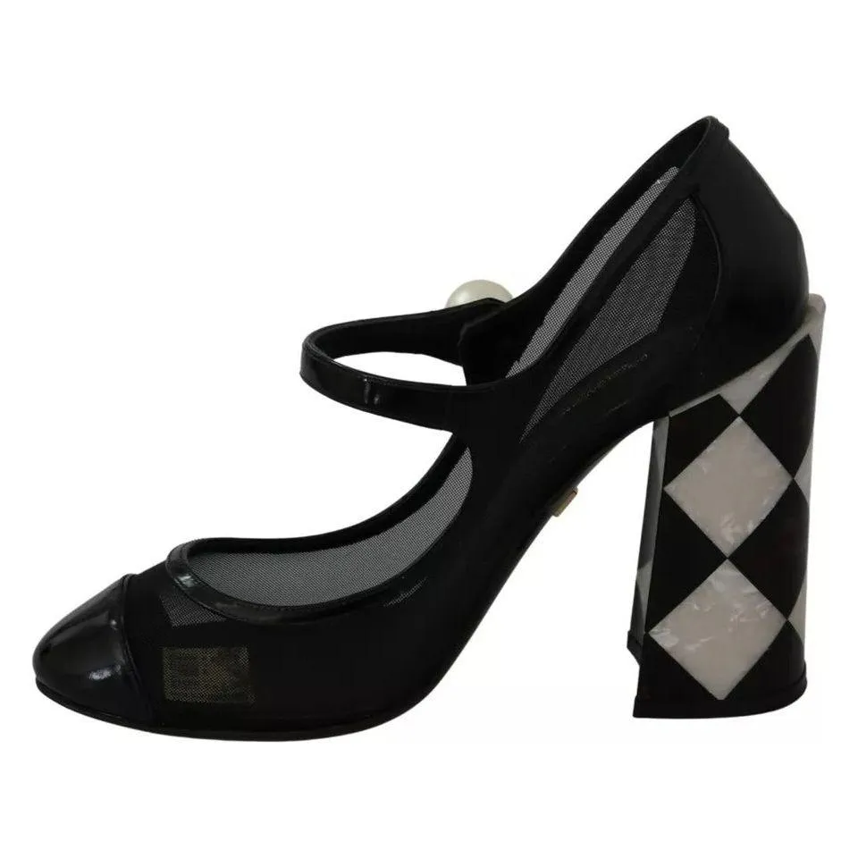 Dolce & Gabbana Black Embellished Harlequin Mary Janes Pumps Shoes